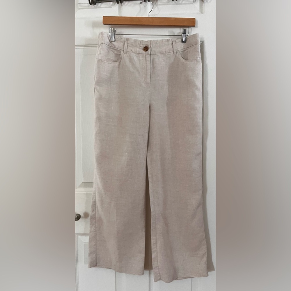 Chico's Light Beige Linen Wide Leg Capri Trousers